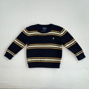 Polo Ralph Lauren Navy Blue Gold White Stripe Crewneck Sweater 3T Warm Preppy